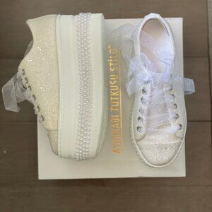 Etsy - Platform White Sparkle Bridal Shoes size 6.5